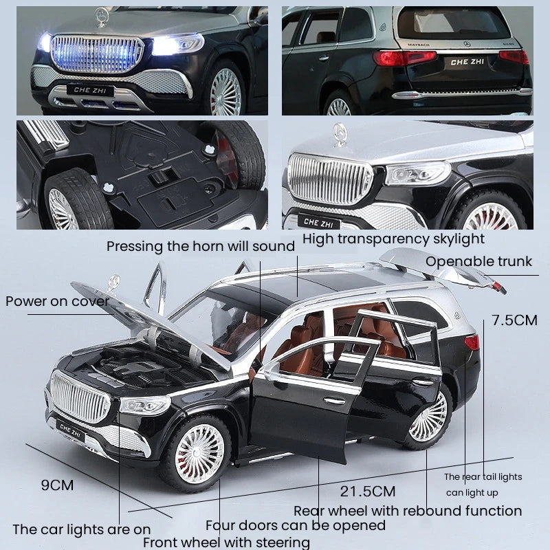 1:24 Benz GLS 600 SUV Alloy Off-Road Vehicles Diecast Metal Scale Model Car Sound＆Light Collection Childrens Toy Miniature Car