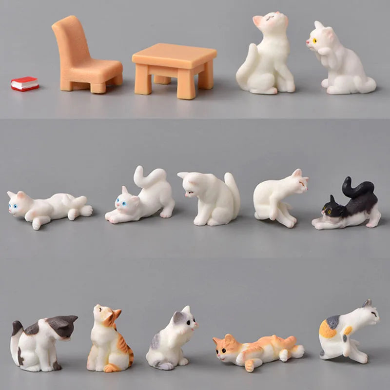 Resin Cats Ornament Kitten Figurine Animal Miniature Fairy Garden Doll House Decoration DIY Micro Landscape Home Decor