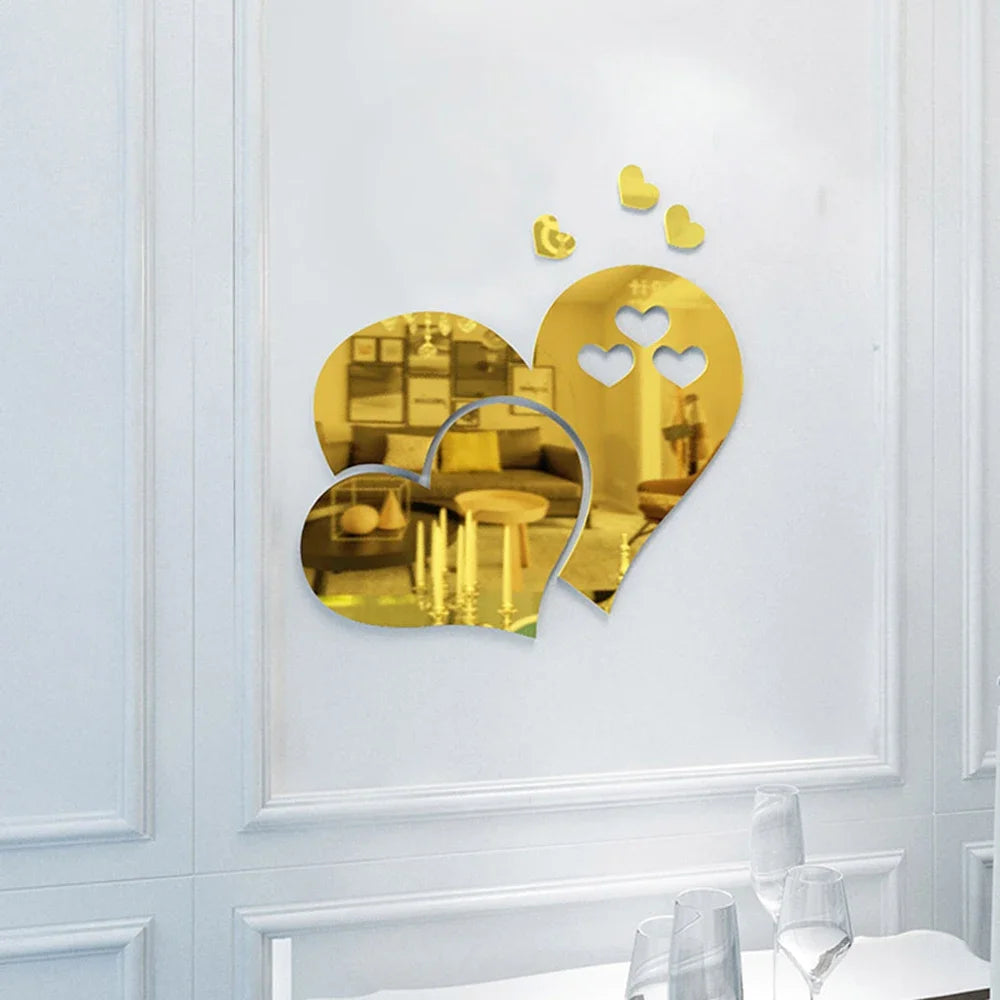 3D Acrylic Wall Stickers Europe Style Hearts Fashion DIY Decals Self-adhesive LOVE Wedding Background Decoration Mirror Ornament