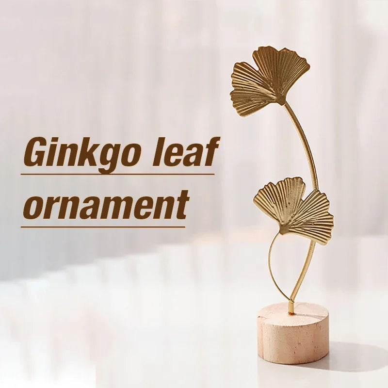 1pcs Golden Ginkgo Leaf Feather Metal Model Figurines Manual Desktop Crafts Ornaments Photo Props Statues Sculptures Home Decor