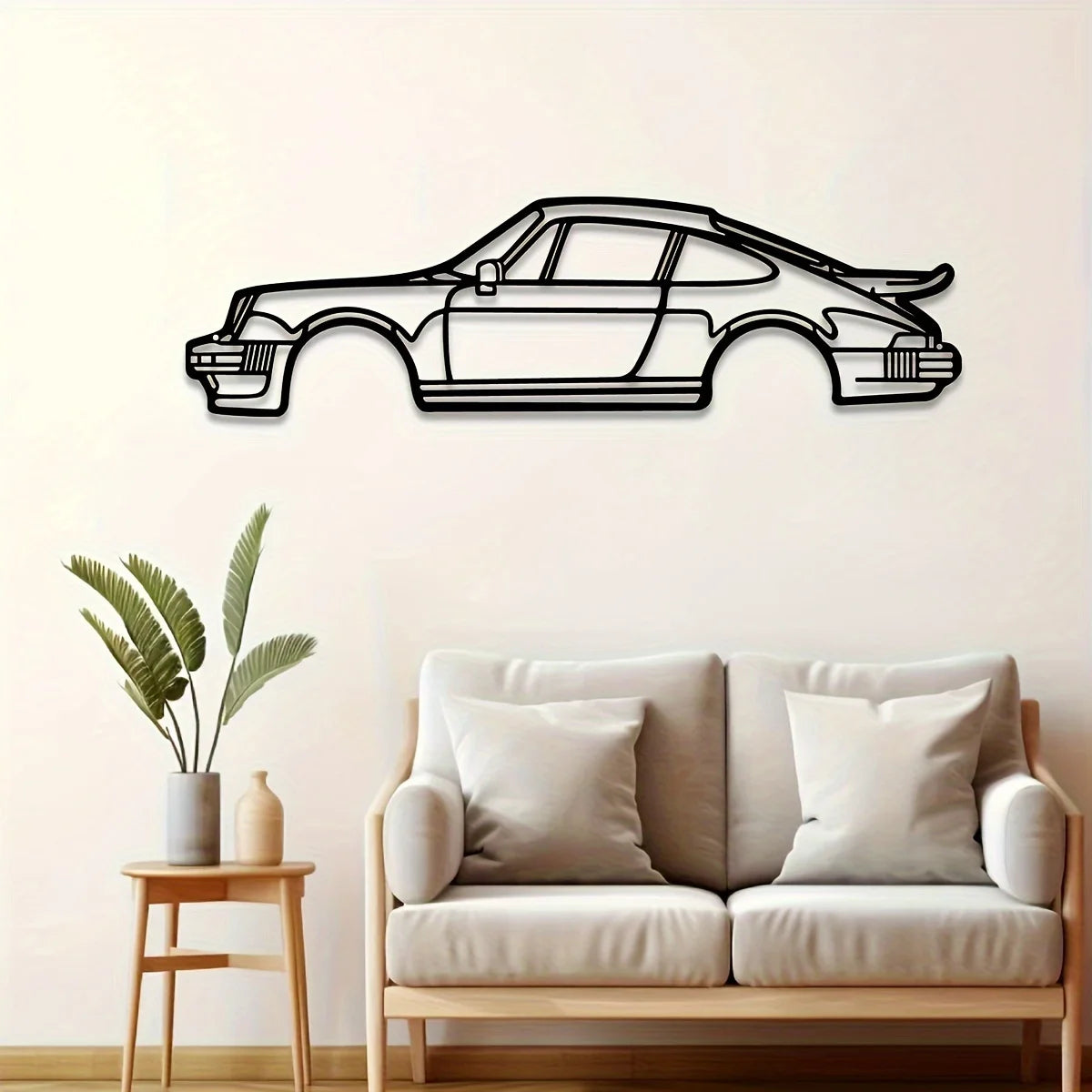 Contemporary Metal Wall Art: 911 Sports Car Silhouette for Auto Enthusiasts