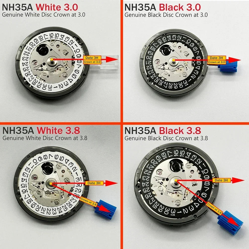 For Nh35 Movement Crown At 3.8 3 6 Nh35A with Black Date Automatic Mechanical Watch Dial Mods Repair Watchmaker