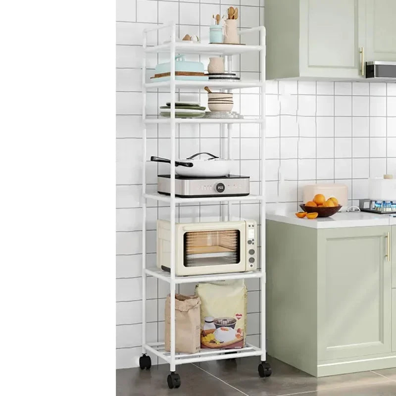 4/5/6 Layer Floor-Standing Storage Rack with Pulleys for Kitchen and Bathroom Household Organizer and Room Storage Accessories