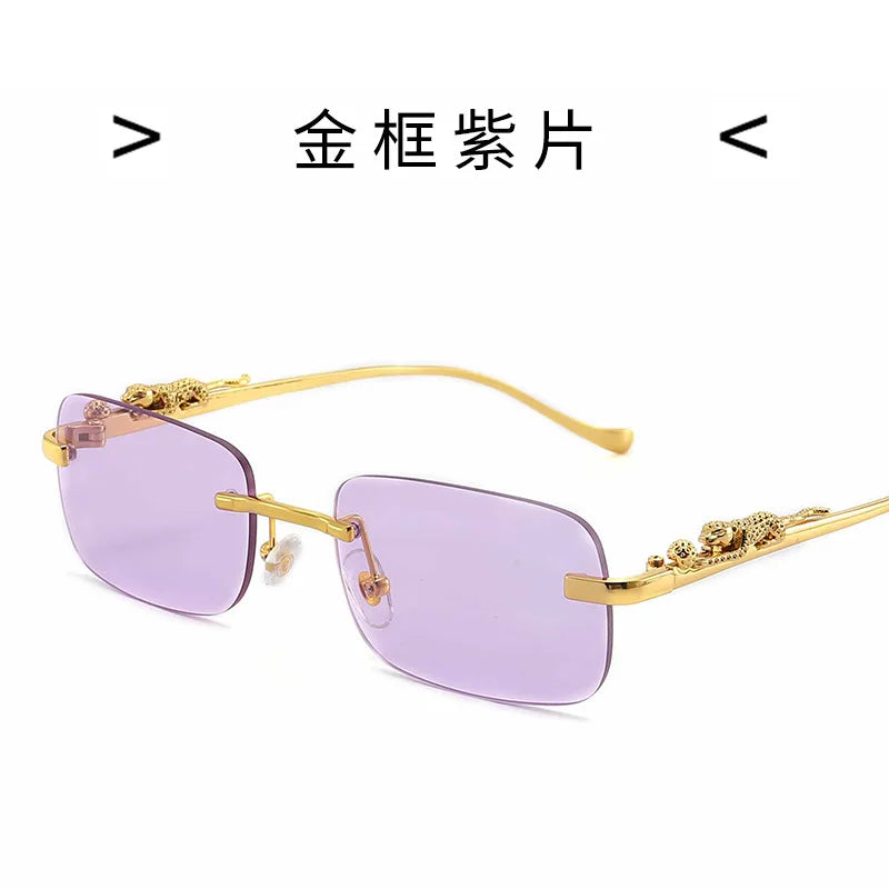 Очки Vintage Sunglasses Rimless Cut Edge Sunglasses Fashion Designer Shades Luxury Golden Leopard Frame Sunglasses UV400