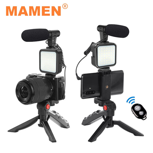 MAMEN Portable Vlogging Kit Video Making Equipment with Tripod Bluetooth Control for SLR Camera Smartphone Youtube Photography