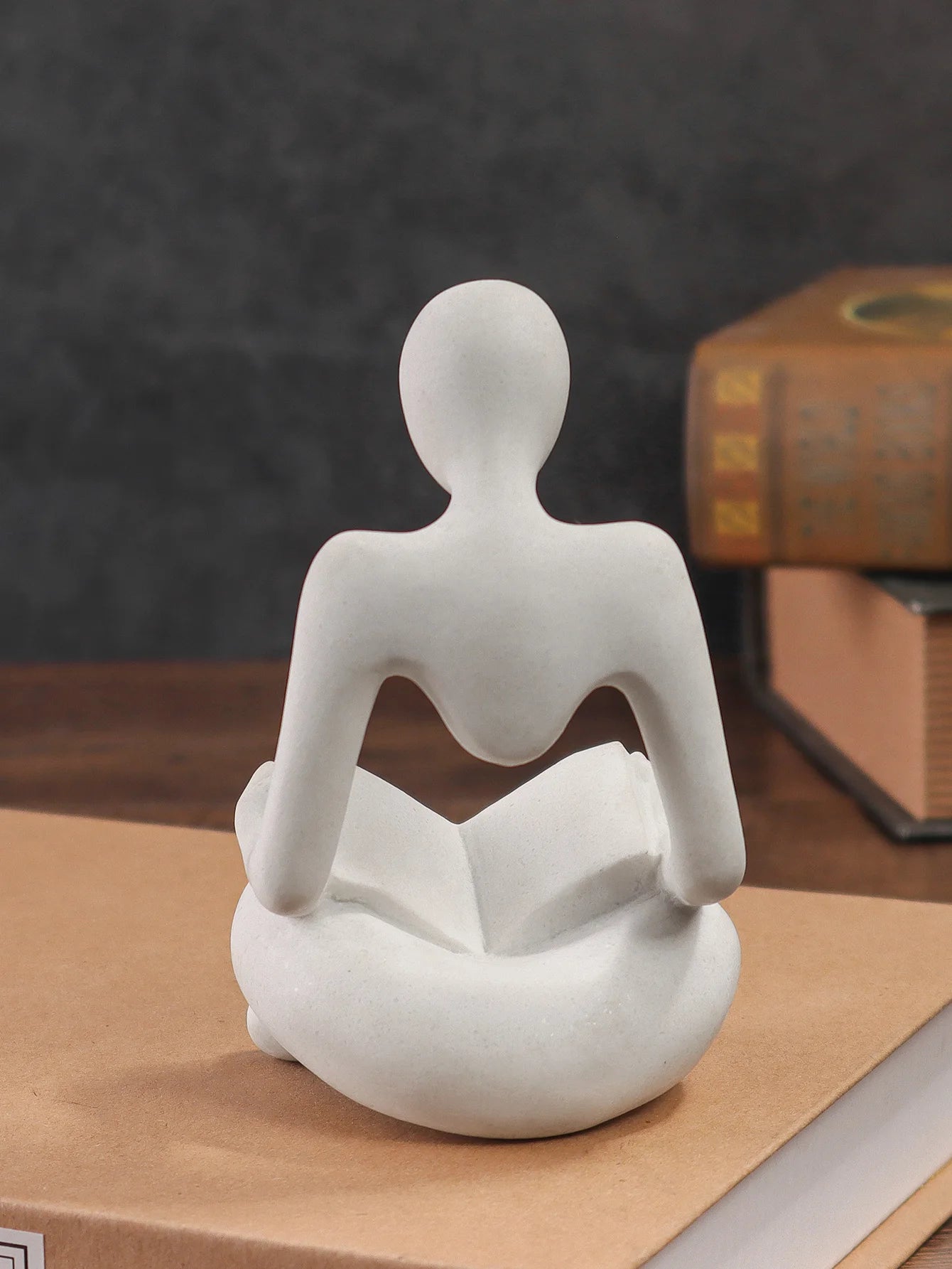 Minimalist Creative Sitting Reader Sculpture - Resin Art Craft, Home Decor Piece for Bookshelf, Living Room, Office