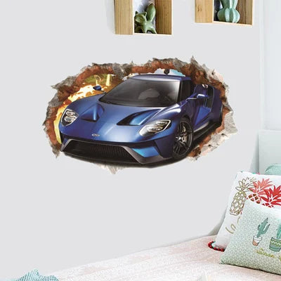 3D Urban High end Sports Car Cool Motorcycle Car Wall Sticker Boys' Room Car Art Poster Wallpaper Boys' Dream Gift Decoration