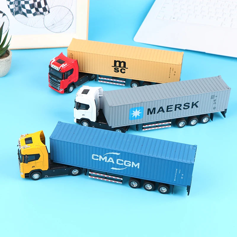 1:36 Diecast Alloy Truck Head Model Toy Container Truck Pull Back With Light Engineering Transport Vehicle Boy Toys For Children