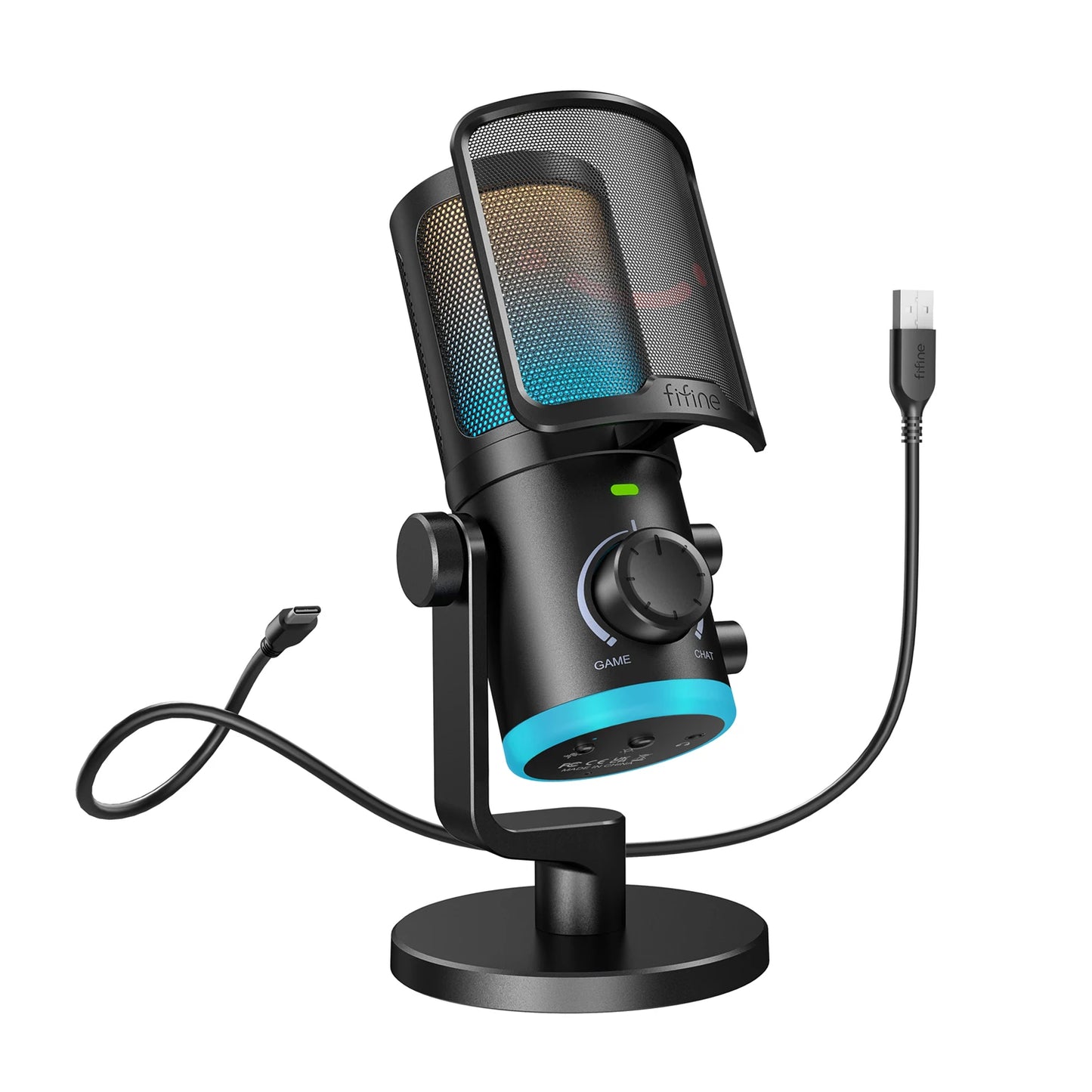 FIFINE USB Gaming Microphone with Noise Cancellation/RGB/Gain&Balance Knob,Condenser Mic for Streaming Podcasting-Ampligame AM6