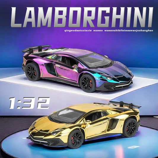 1:32 Electroplated Lamborghini SVJ LP750 Super Car Model with Sound Light Children Boy Diecast Toy Vehicle Miniature Voiture