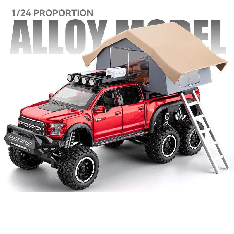 1/24 Scale Raptor F150 Alloy Cars Models Toys 6 Doors Opened Camping RV Diecast Model Light Sound Vehicle for Boys Birthday Gift