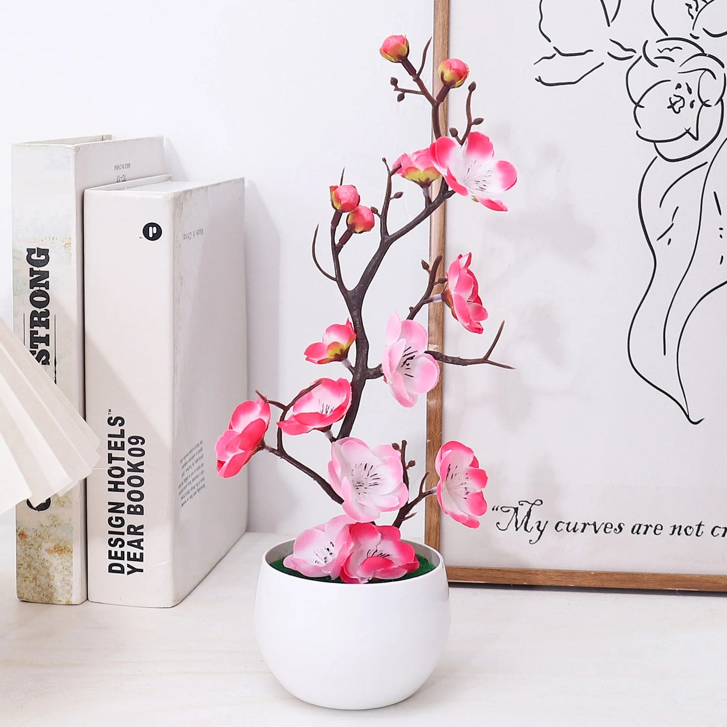 Plum Blossom Artificial Flowers Potted Vase Plants For Room Home Wedding Garden New Year Blossom Decoration Bonsai Accessories