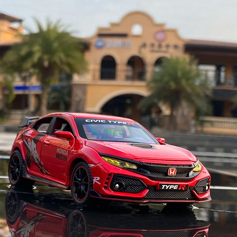 1:32 HONDA CIVIC TYPE-R Alloy Car Model Diecasts & Toy Vehicles Metal Sports Car Model Sound and Light Collection Childrens Gift