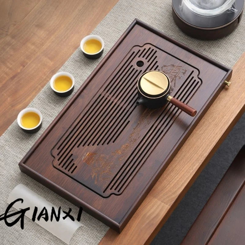 GIANXI Jiangshan Tea Tray Household Small Drain Tea Table Bamboo Tea Tray Kung Fu Tea Set Accessories Tea Sea Dry Brewing Table