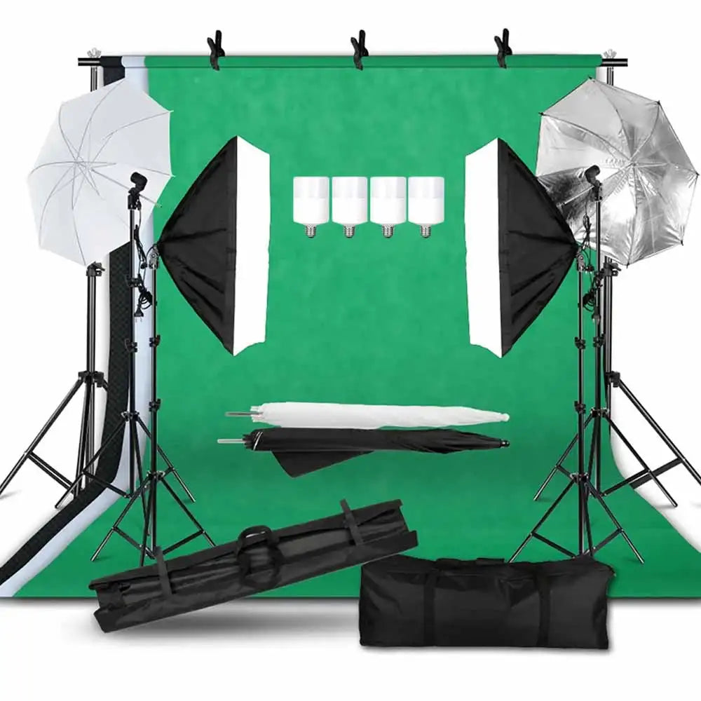 Photography Background Frame Support Softbox Lighting Kit Photo Studio Equipment Accessories With 3Pcs Backdrop And Tripod Stand