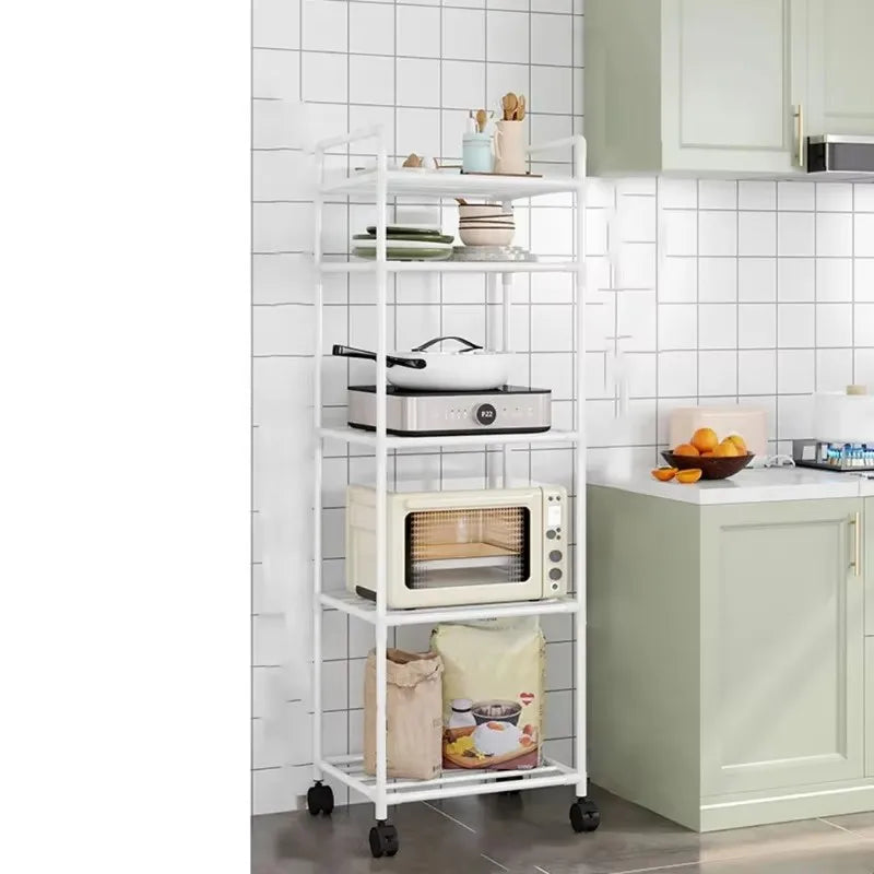 4/5/6 Layer Floor-Standing Storage Rack with Pulleys for Kitchen and Bathroom Household Organizer and Room Storage Accessories