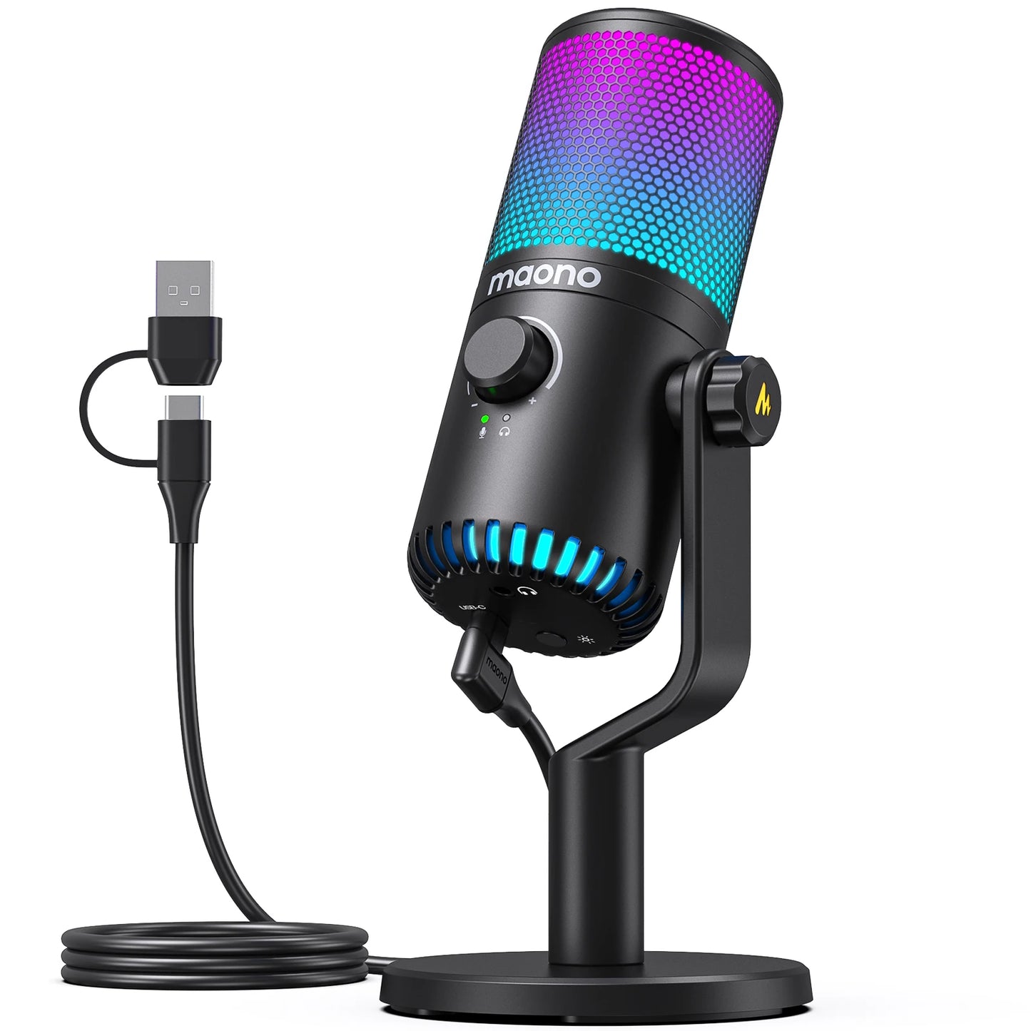 Maono DM30 RGB USB Microphone RGB Gaming Microphone Computer Mic USB Gaming Mic with Mic Gain and RGB Lighting for PC,Phone