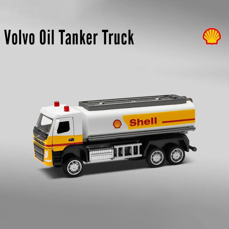 1:72 VOLVO Container Truck Oil Tanker Shell Truck Alloy Trailer Gulf Oil Car Model Children's Pull Back Car Model Truck Boy Toy