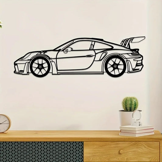 Contemporary Metal Wall Art: 911 Sports Car Silhouette for Auto Enthusiasts