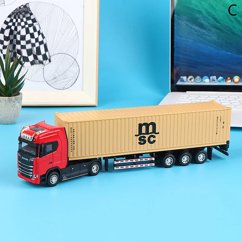 1:36 Diecast Alloy Truck Head Model Toy Container Truck Pull Back With Light Engineering Transport Vehicle Boy Toys For Children