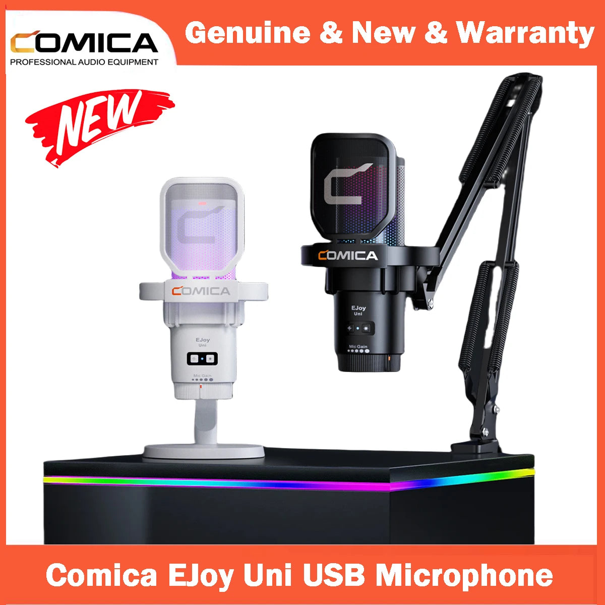 Comica Uni Pro USB Gaming Microphone with Noise Cancellation/RGB/Gain Balance Knob Condenser Mic for Streaming Podcasting