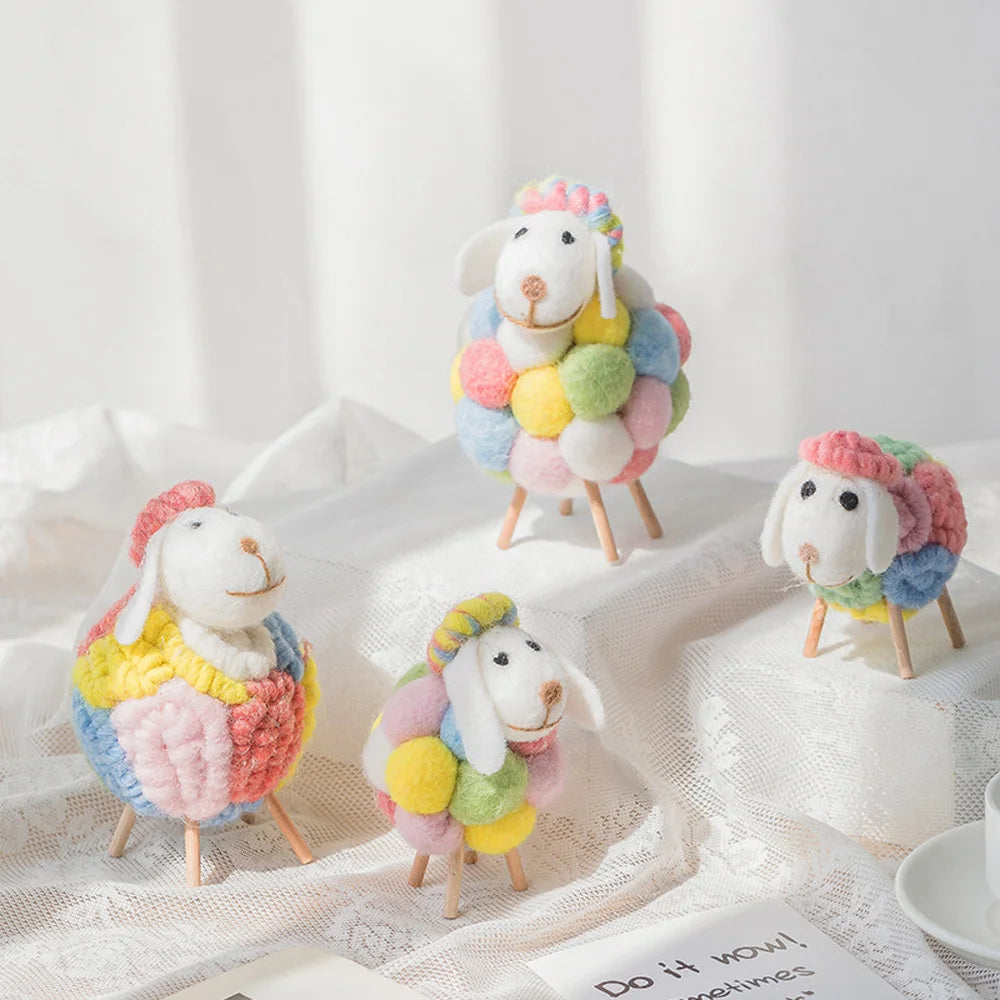 Mini Felt Sheep Figurines Small Ornament Christmas Holiday Wool Statue Miniature Party Supplies Home Decoration