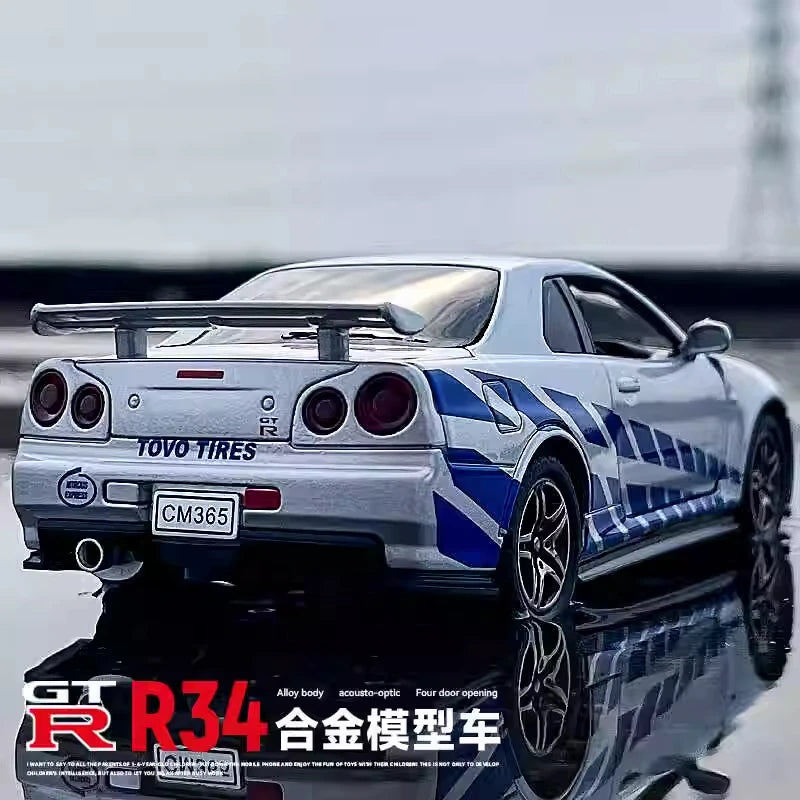 1:32 Nissan GTR R34 Fast & Furious Alloy Car Model Diecasts Toy With Sound and Light Vehicles Decoration Toys For Kids Gift A903