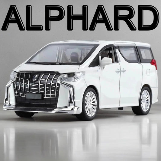 1:32 Scale Alphard Model Car Toys Alloy Diecast MPV Sound Light Doors Opened Pull Back Rubber Tires Vehicle Models for Kids Gift