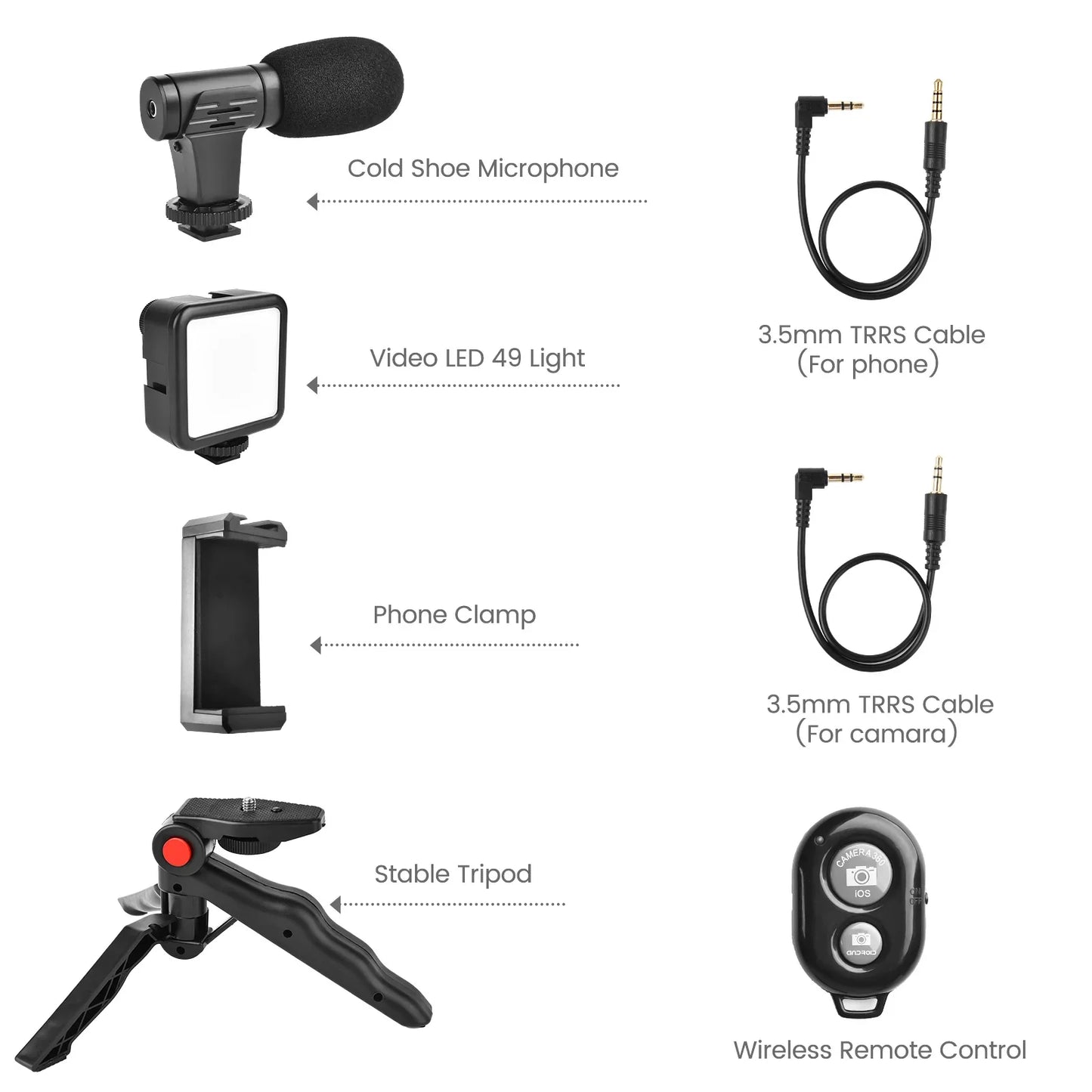 Phone Vlog Kit for YouTube TikTok Video Shooting Led Video Light +Microphone +Handled  Tripod +Phone Holder with Remote Control