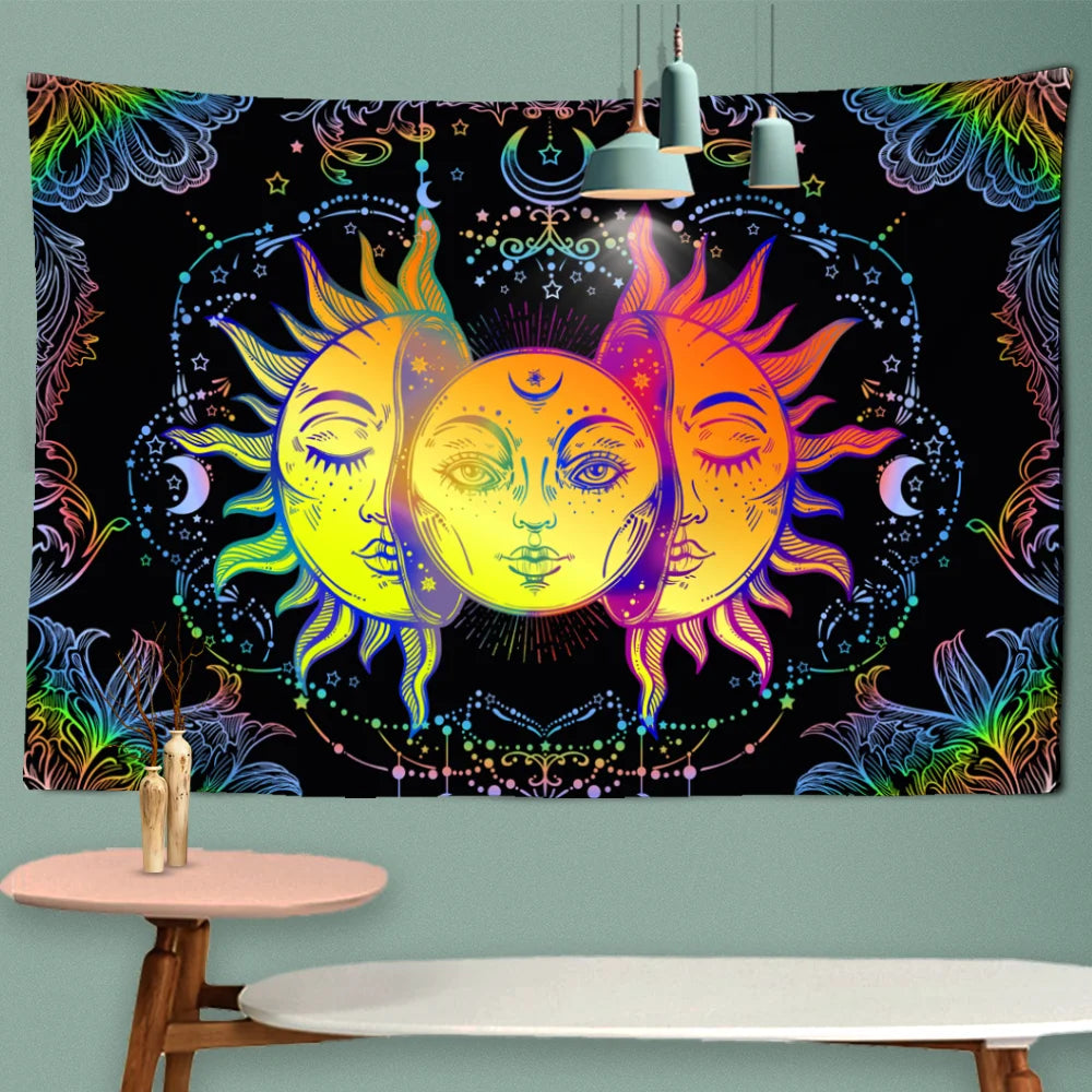 Mandala Tapestry White Black Sun And Moon Tapestry Wall Hanging Tarot Hippie Wall Rugs Dorm Decor Blanket