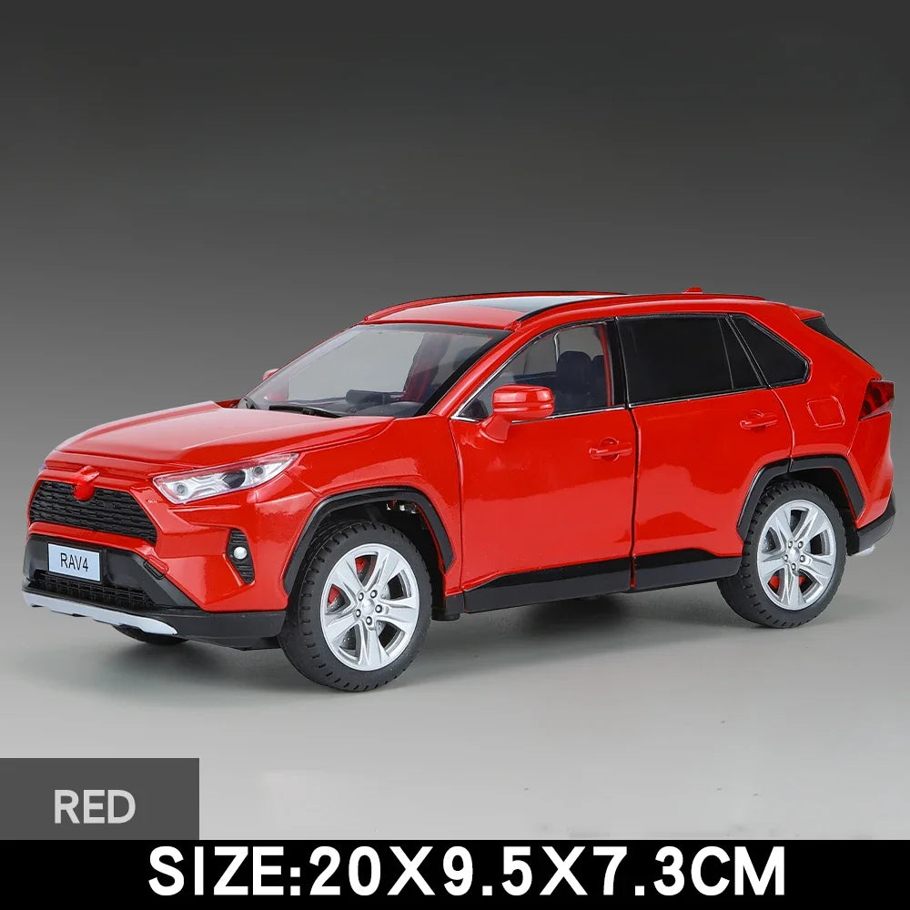 1/24 Scale RAV4 Alloy Diecast Toys Car Models Simulation Metal With Pull Back Sound And Light Vehicles Collection Kids Gifts Toy