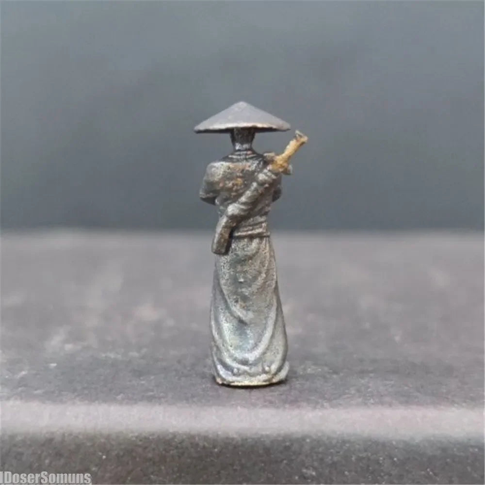 1:64 Copper Chinese Kung Fu Swordsman Figure Desk Ornament Fairy Garden Miniatures for Plant Decoration Sand Table Layout Gift