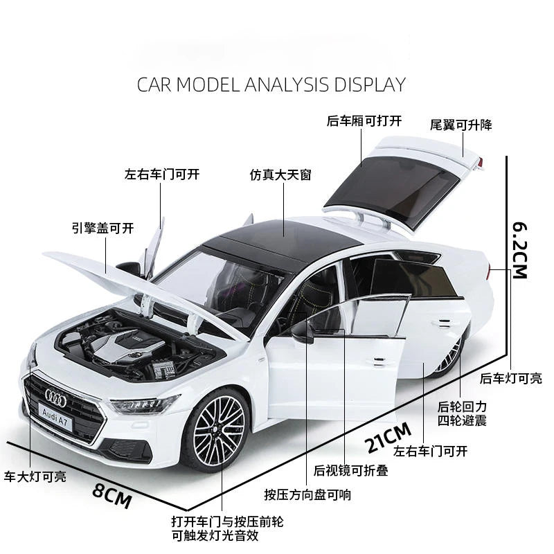 1:24 Audi A7 Alloy Toy Car Model Wheel Steering Sound and Light Children's Toy Collectibles Birthday Gift