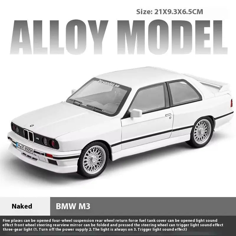 1:24 BMW M3 E30 1988 Supercar Alloy Car Model Sound and Light Pull Back Children's Toy Collectibles Birthday gift