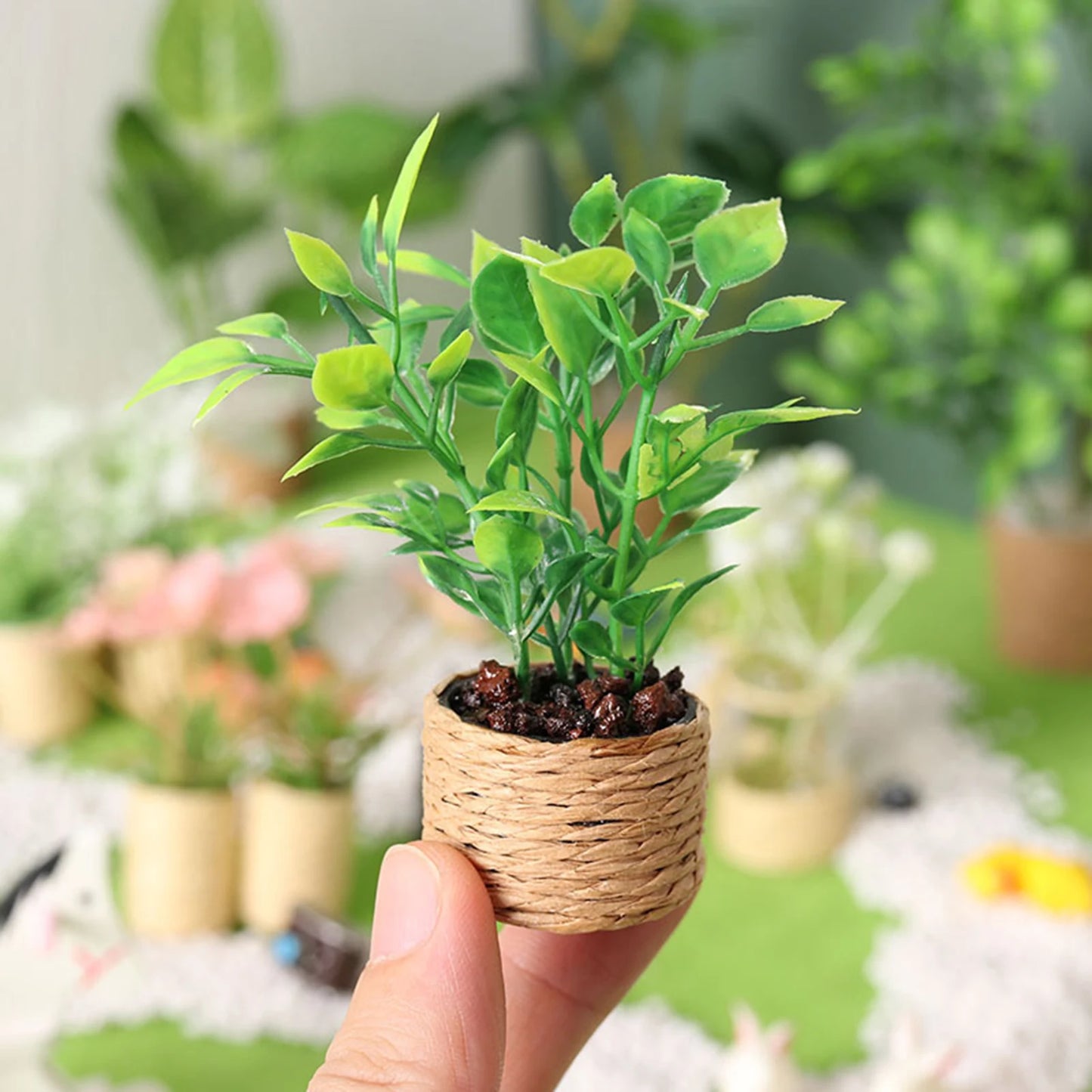 Mini Green Plant Tree Potted Doll House Miniature Furniture Home Decor Kids Toy Flower Pots Fake Simulation Plants