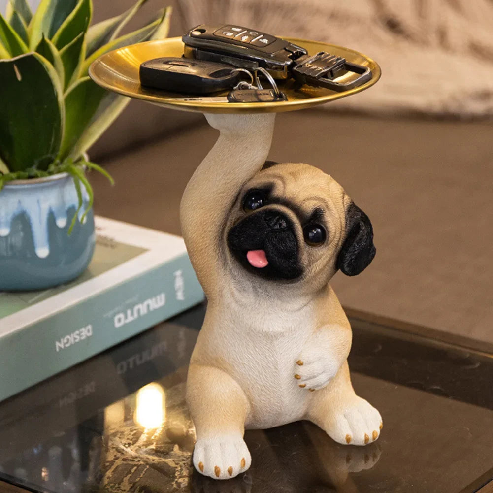 Cute Pug Dog Ornaments Resin Crafts Decorative Pug Dog Statue Versatile Pug Dog Widget Plate Living Room Hallway Home Decoration