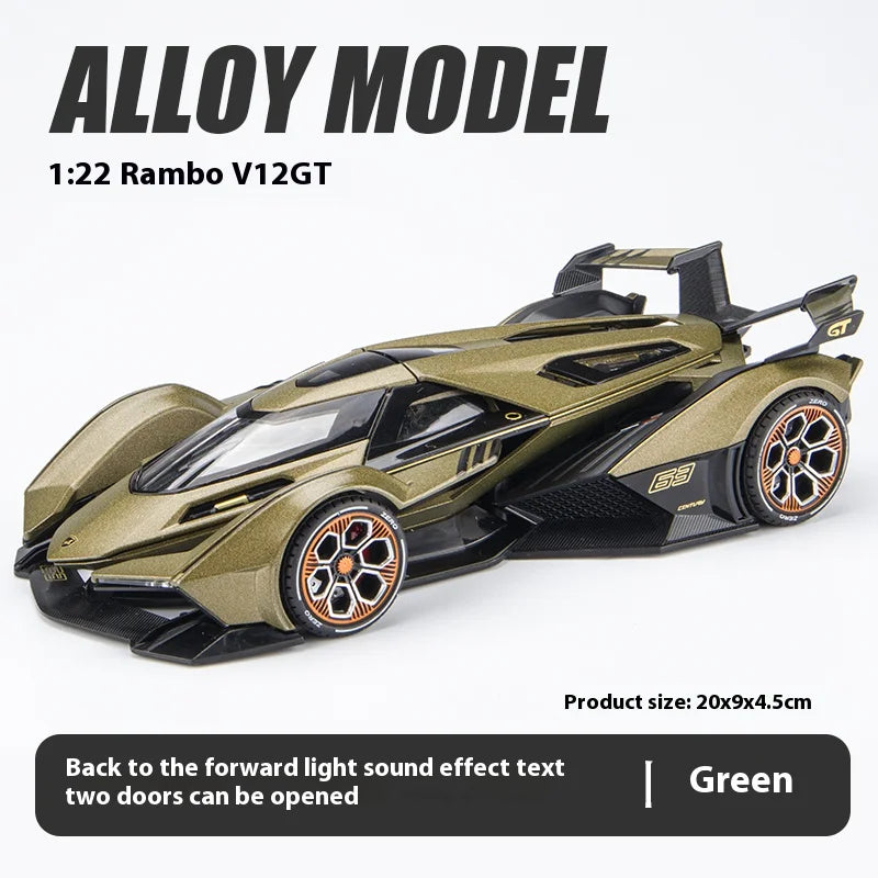 1:24 Lambo V12 GT Metal Vehicle Alloy Sport Car Diecast Car Model Sound And Light Toy Computer Desktop Ornament Collection Gift