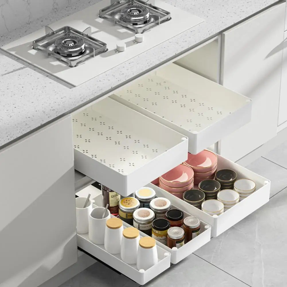 Space-saving Drawer Tray Kitchen Cabinet Organizer with Divider Racks Heavy Duty Slide Out Drawers for Cabinets for Kitchen