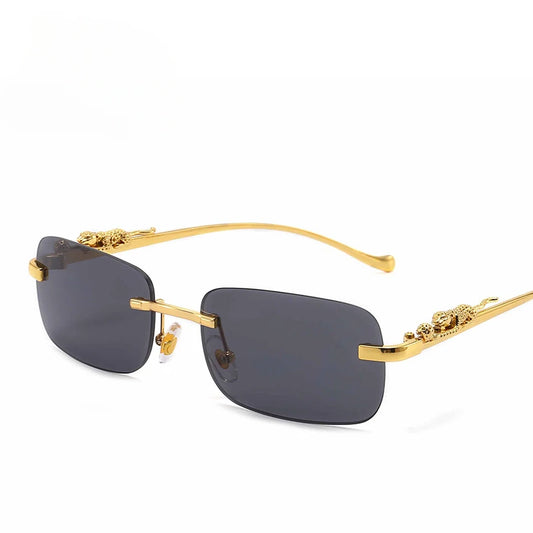 Очки Vintage Sunglasses Rimless Cut Edge Sunglasses Fashion Designer Shades Luxury Golden Leopard Frame Sunglasses UV400