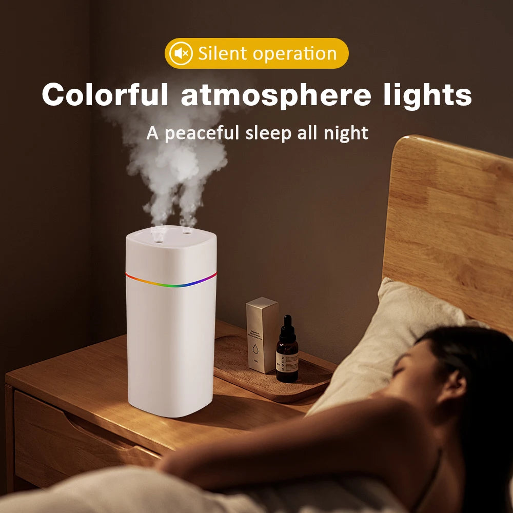 Air Humidifier Double Spray Port Essential Oil Aromatherapy Humidifier Mute Atomizer Colorful Lights For Home Office Car 600ML