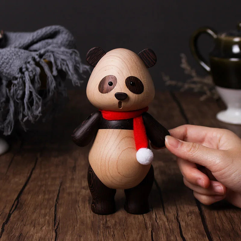 Resin Panda Animal Accessories Creative Handicraft Wooden Toys Office Desktop Miniatures Christmas Figurine Gift Home Decoration