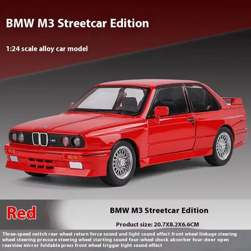 1:24 1988 BMW M3 E30 Alloy Sports Car Model Diecasts Metal Classic Car Model High Simulation Sound and Light Childrens Toys Gift