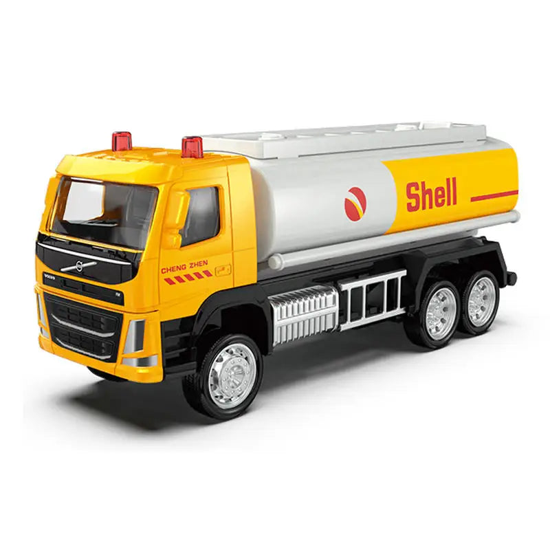 1:72 VOLVO Container Truck Oil Tanker Shell Truck Alloy Trailer Gulf Oil Car Model Children's Pull Back Car Model Truck Boy Toy