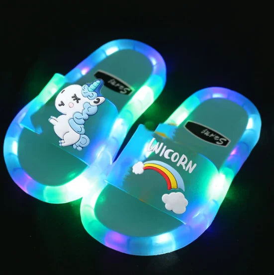 Children‘s Boys Girls Slippers Cartoon Animals Prints Shoes Lighted Fashion Cute Shoes Bathroom Kids Toddler Slippers Flat Heels