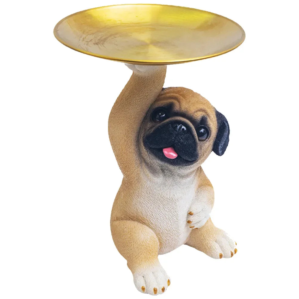 Cute Pug Dog Ornaments Resin Crafts Decorative Pug Dog Statue Versatile Pug Dog Widget Plate Living Room Hallway Home Decoration