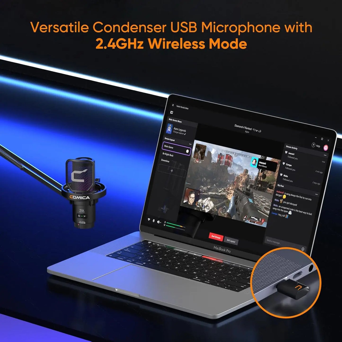 Comica Uni Pro USB Gaming Microphone with Noise Cancellation/RGB/Gain Balance Knob Condenser Mic for Streaming Podcasting