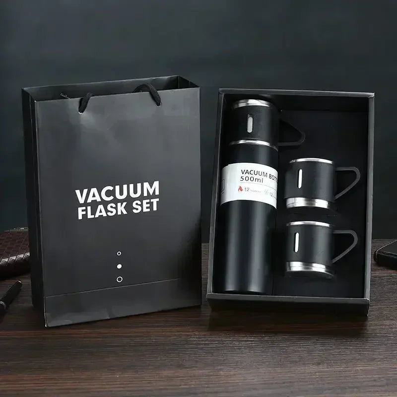 Thermos isolé avec trois veds, conservation chaude et froide de 24 heures, emballage cadeau en acier inoxydable