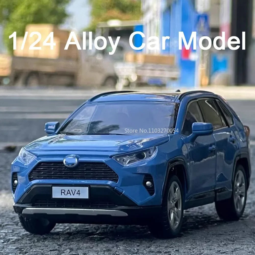 1/24 Scale RAV4 Alloy Diecast Toys Car Models Simulation Metal With Pull Back Sound And Light Vehicles Collection Kids Gifts Toy