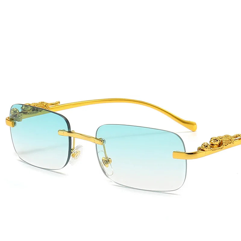 Очки Vintage Sunglasses Rimless Cut Edge Sunglasses Fashion Designer Shades Luxury Golden Leopard Frame Sunglasses UV400