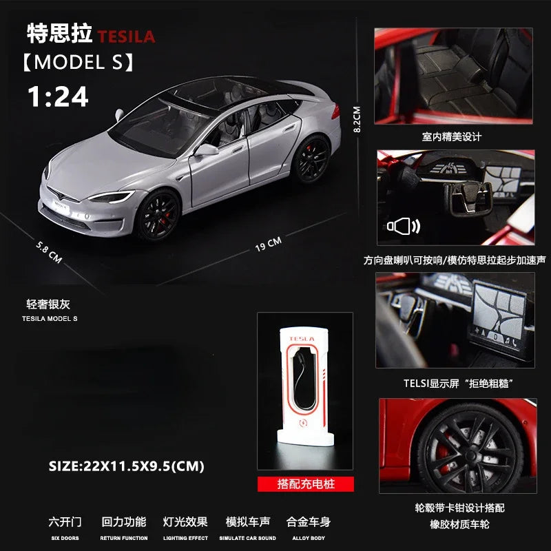 1:24 Tesla Model S Miniatures Simulation Alloy Metal Diecast Model Car Sound & Light car Toys for Kids Gifts for Boyfriend C270